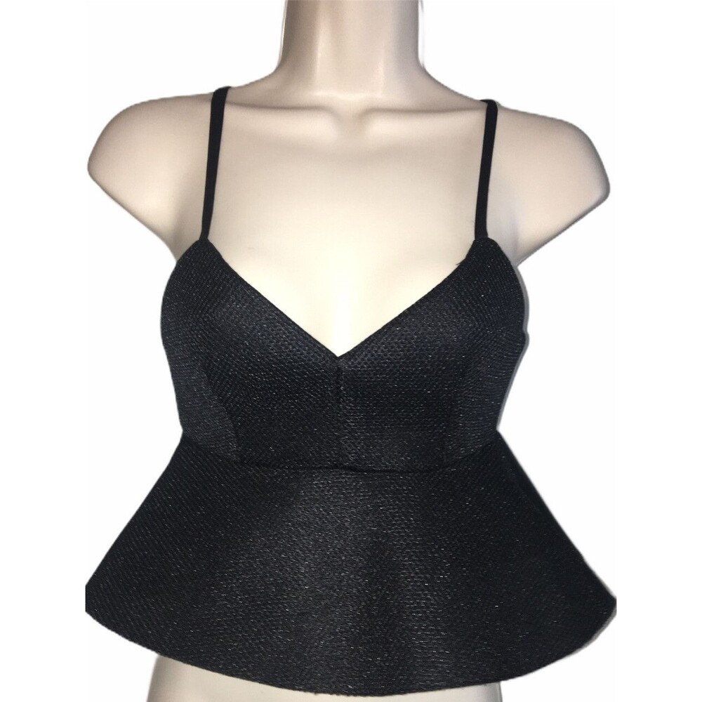 Charlotte Russe Black Spaghetti Strap Mesh Peplum Crop Top Size XS
